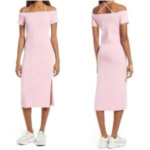 WAYF Women's Rib-Knit Deena Off-The-Shoulder Midi-Length Dress Pink Small